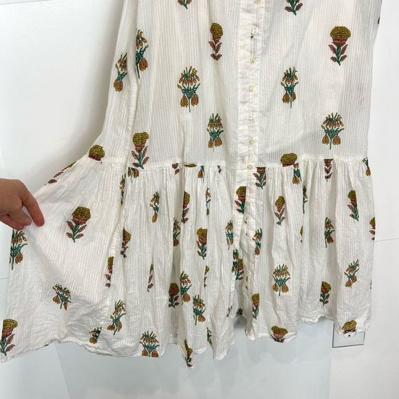 Lucky Brand Women White Cotton Pineapple Print Midi Dress Ruffle Sleeveless Maxi - Picture 14 of 14